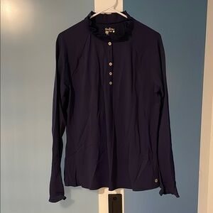 Lilly Pulitzer Luxletic Navy Blue Blouse with Ruffled Collar